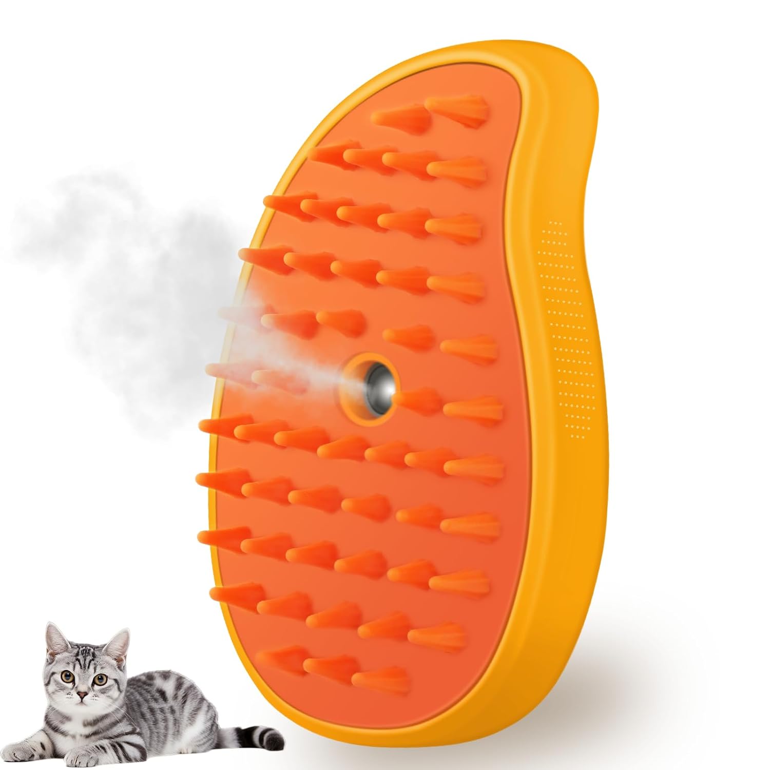 Cat Steam Brush, 3 in 1 Cat Steamy Brush Cleanser, Silicone Massage Grooming Brush, Pet Hair Cleaning Brush Comb for Cats Dogs (Mango Yellow)