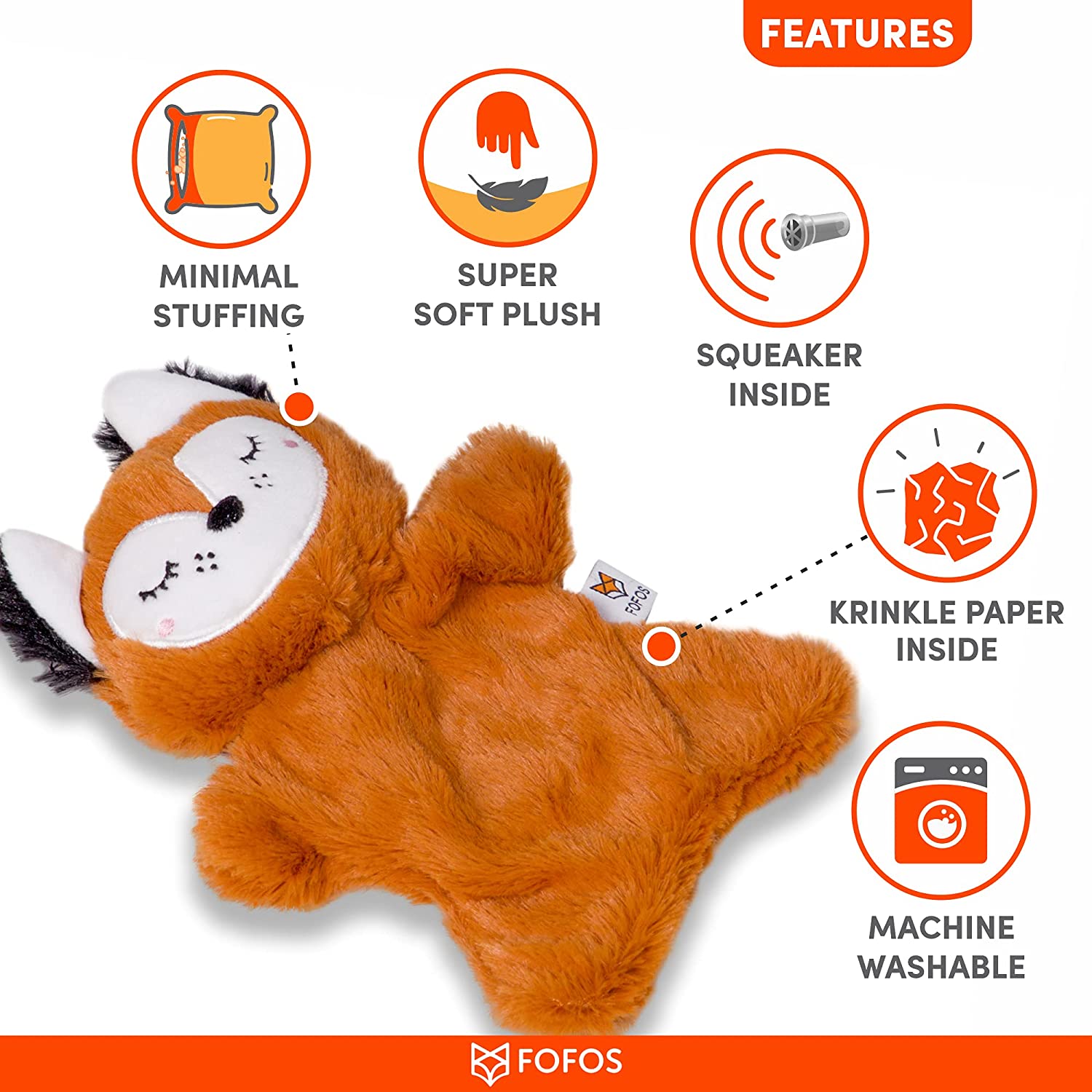 FOFOS Crinkle Toy Glove Plush Fox