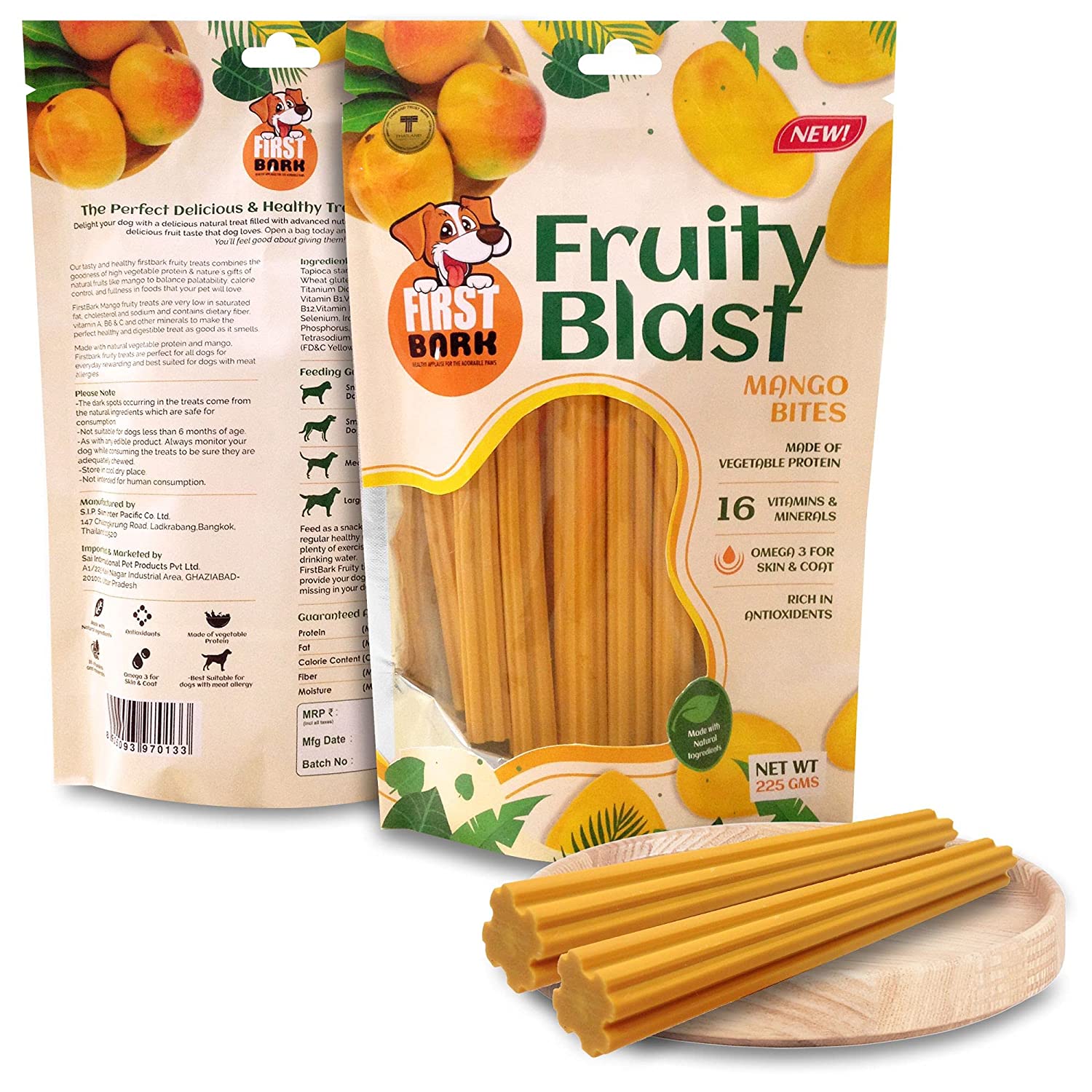 First Bark Fruity Mango Bites Fruit 225 g - Petzzing