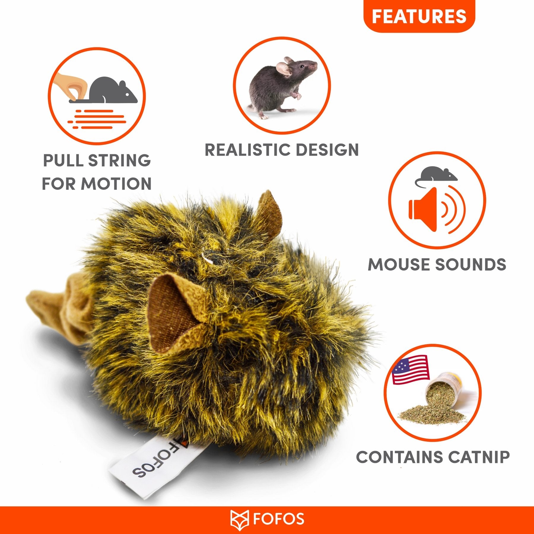 FOFOS Pull String Mouse Brown - Petzzing